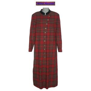 Vintage 80's Dress Cynthia Howie Red Tartan Duster Buttons Parisian Retro Royal